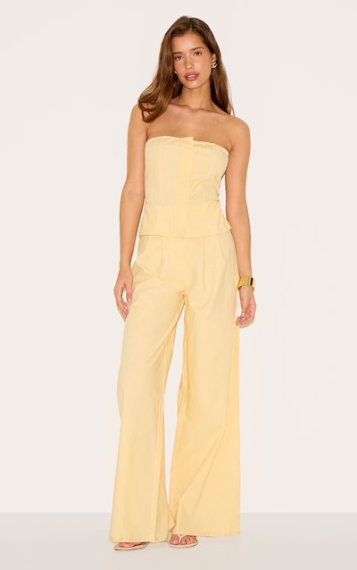 Lemon Linen Blend Tailored Bandeau Wide Leg Jumpsuit
