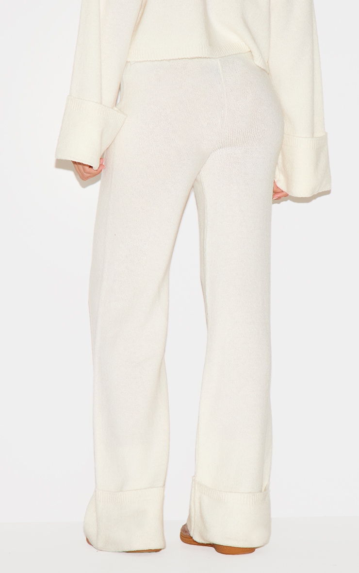 Cream Turn Up Hem Knit Pants image 3