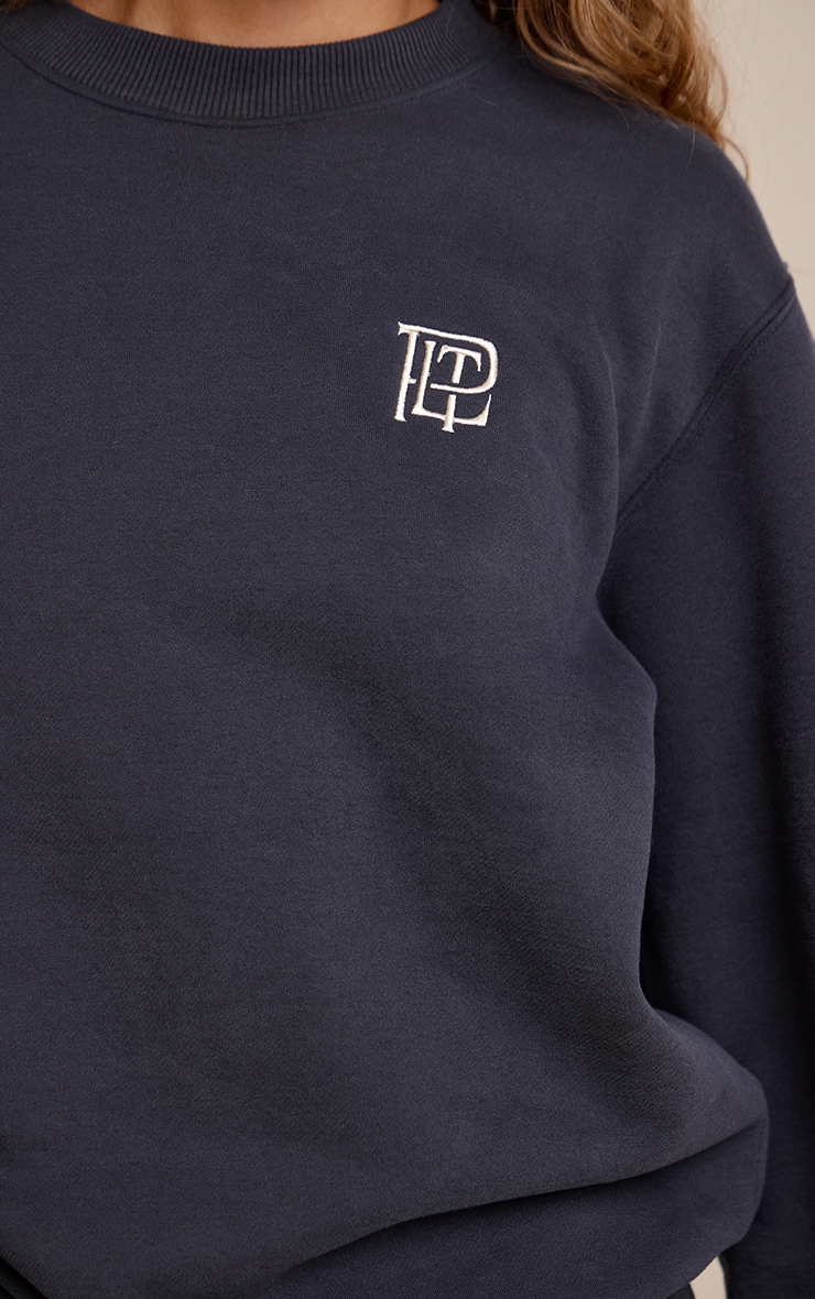 Navy PLT Embroidered Cotton Fleece Oversized Crew Sweatshirt image 4