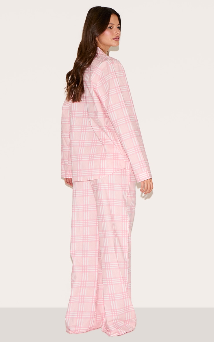 PRETTYLITTLETHING Embroidered Pink Check Long Pj Set image 2