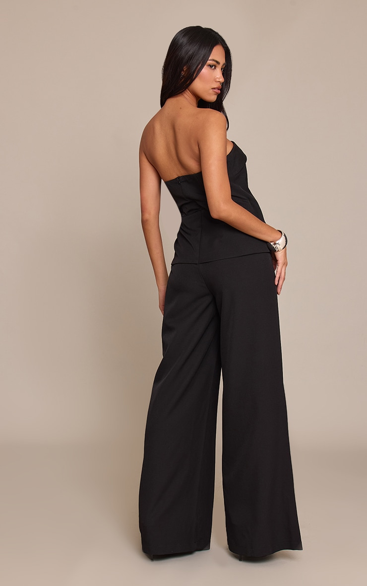 Black Woven Bandeau Longline Tailored Jumpsuit image 2