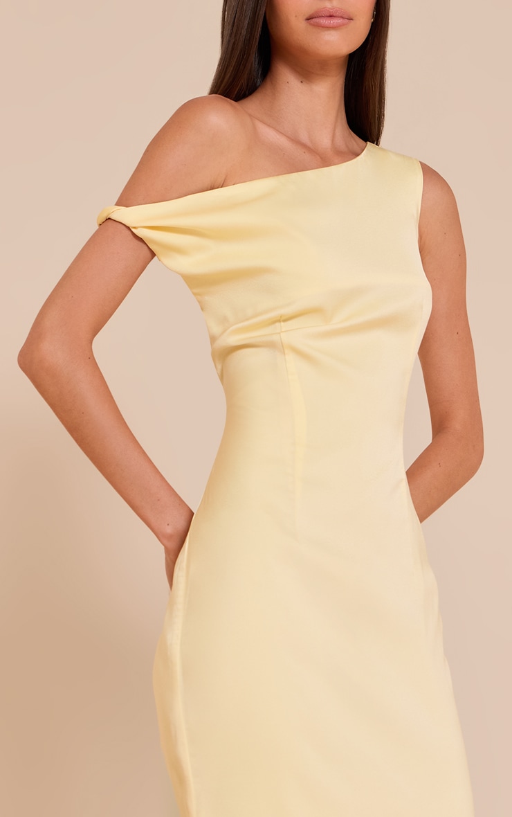 Lemon Satin Asymmetric Bardot Twist Maxi Dress image 4