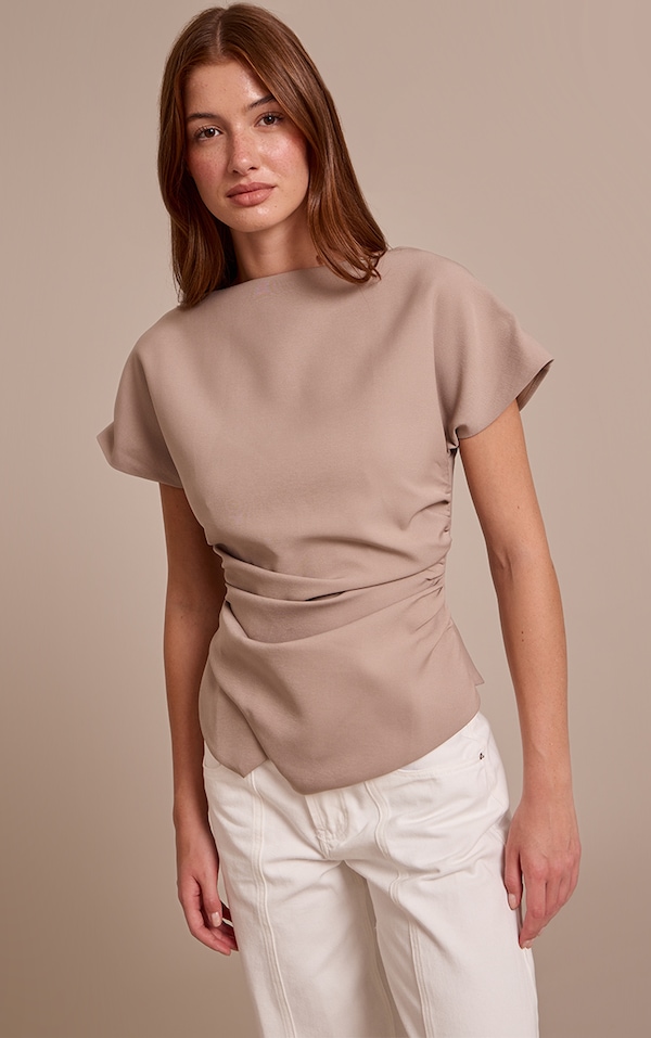 Stone Woven Ruched Cinched Waist Top 