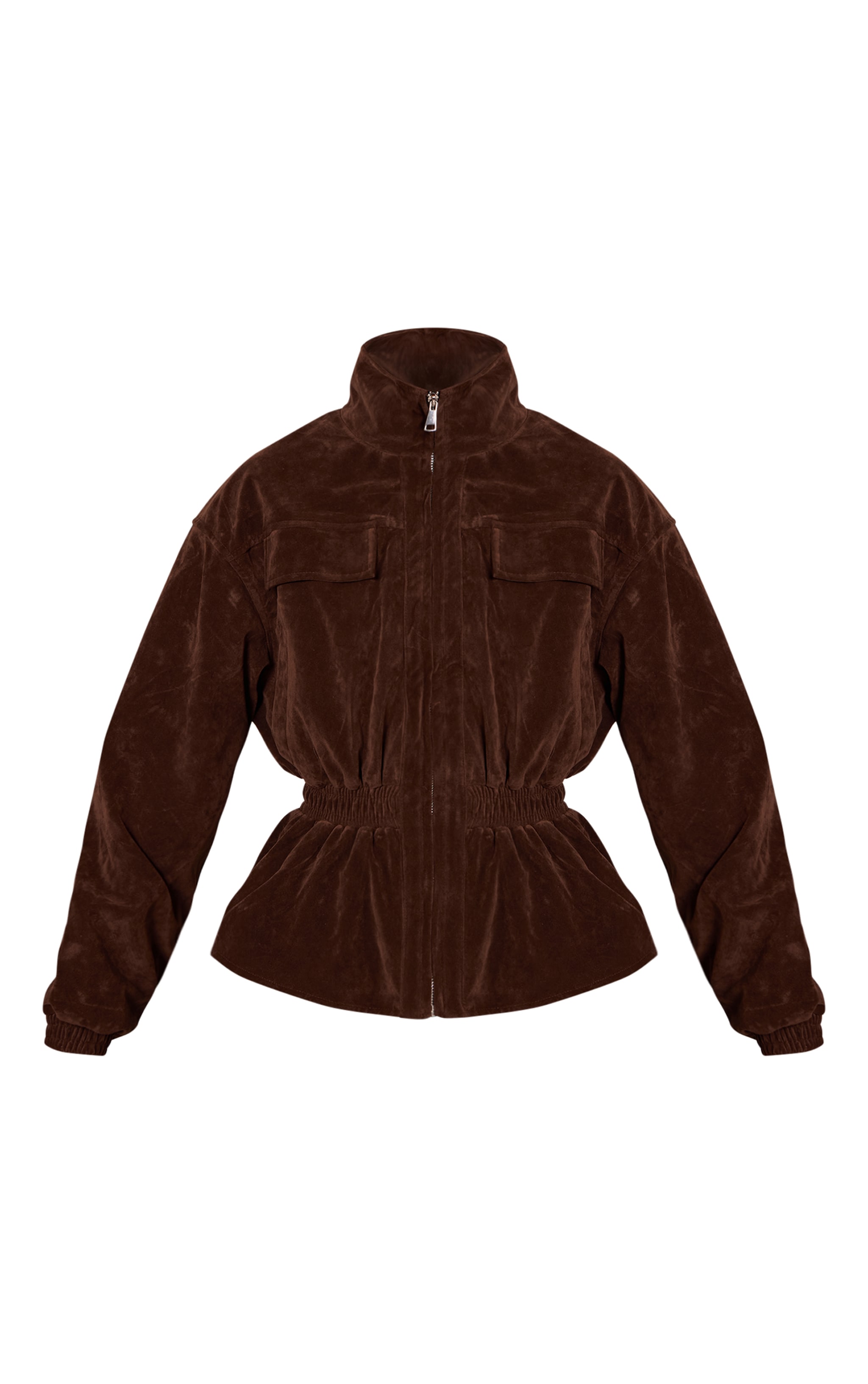 Veste en suédine chocolat à col montant et taille cintrée image 5