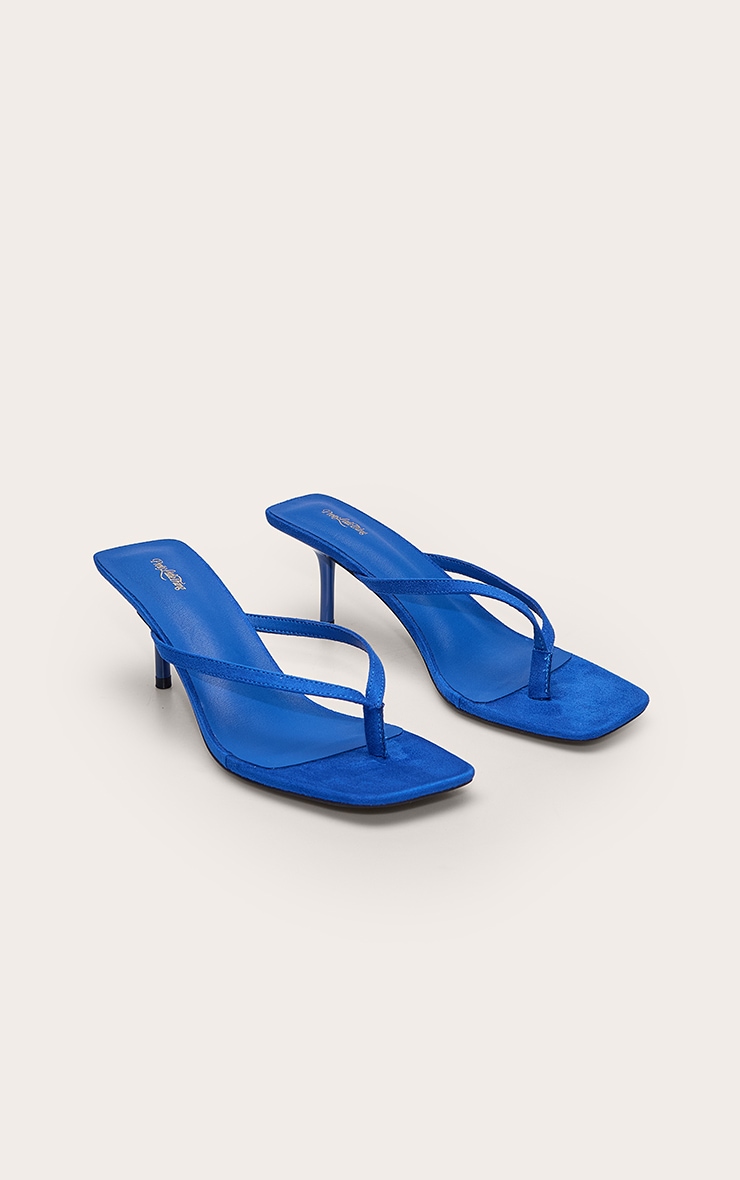 Cobalt Faux Suede Square Toe Thong Mid Heeled Mules image 3