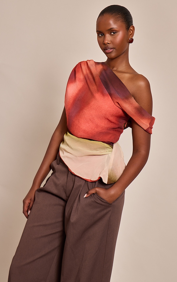 Multi Printed Chiffon Asymmetric Drapey Long Top