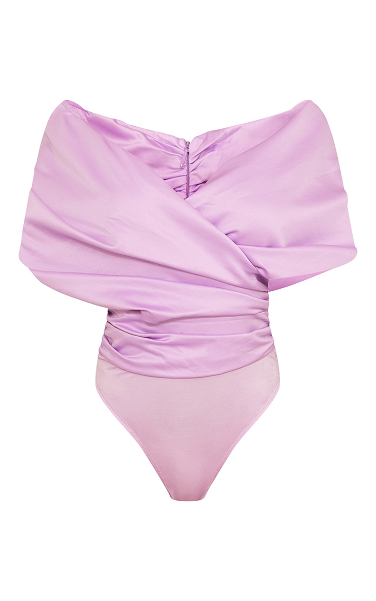 Lilac Satin Structured Bardot Bodysuit image 4