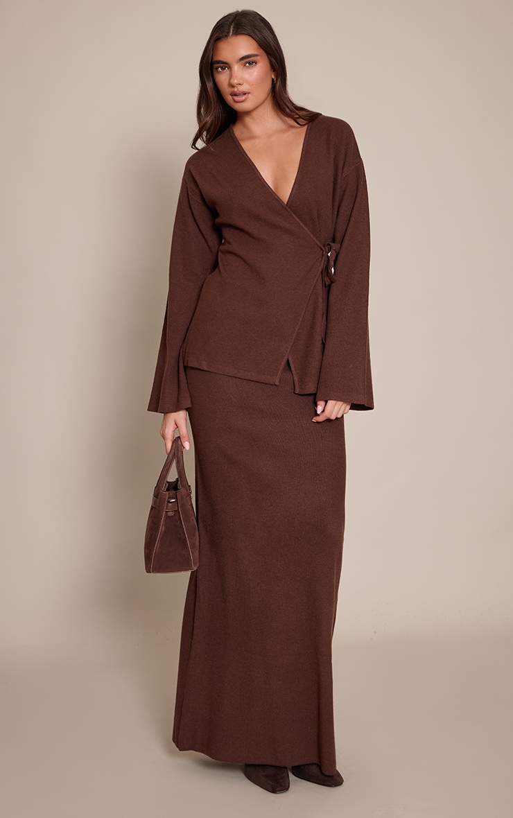 Chocolate Knitted Maxi Skirt  image 1