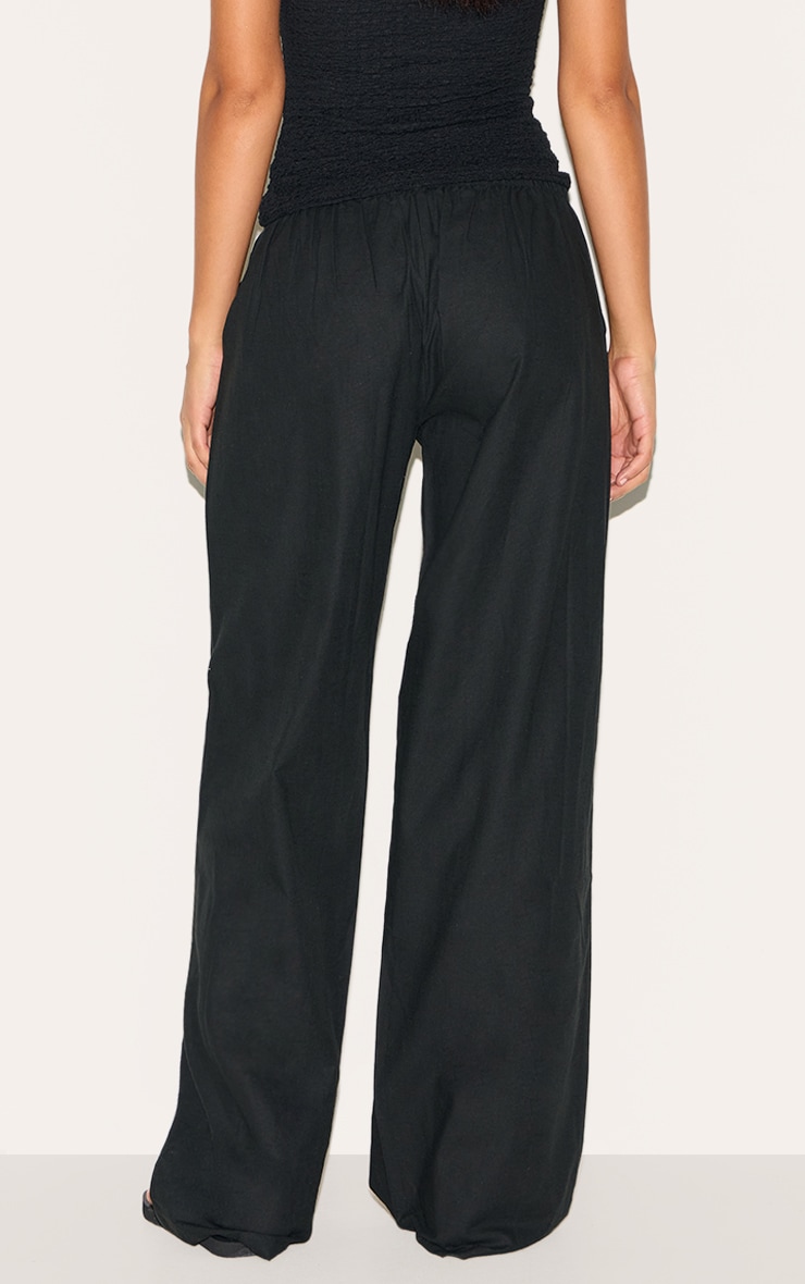 Tall Black Linen Drawstring Waist Pants image 3