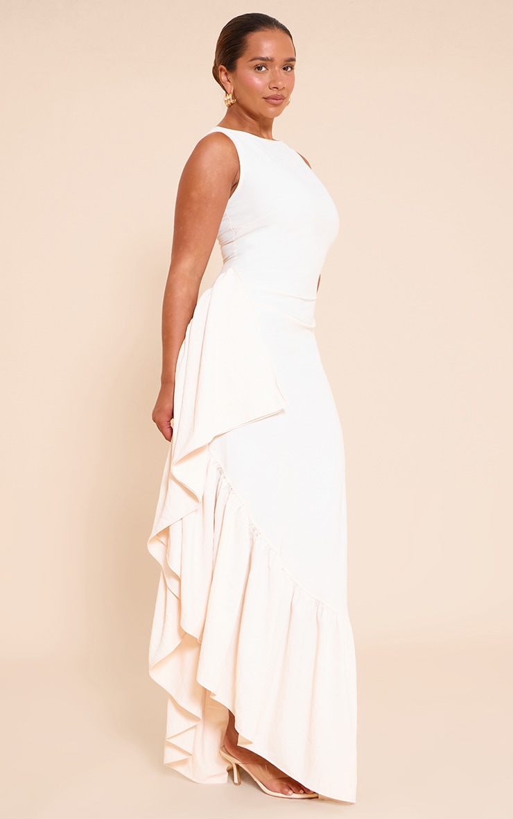 Shape cream Stretch Woven Boat Neck Side Split Frill Maxi Dress image 3