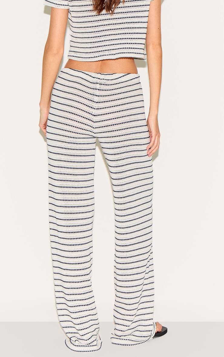 Navy Striped Textured Casual Pants image 3