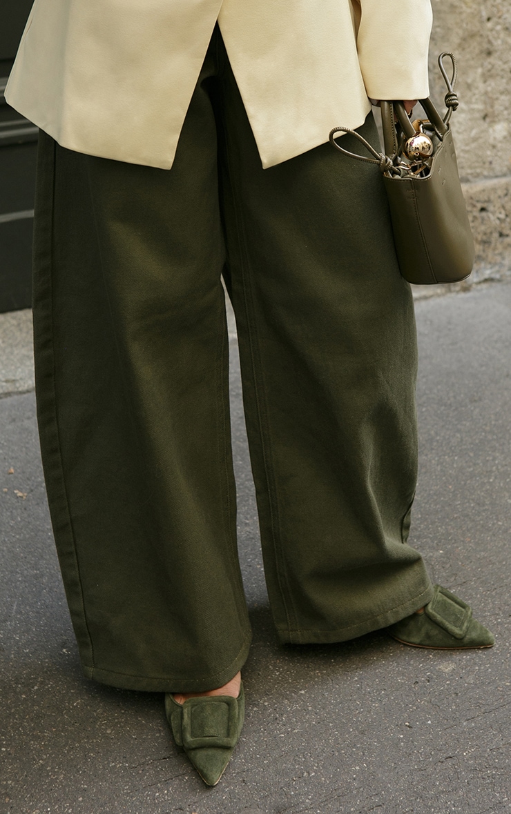 Olive Low Rise Barrel Jeans image 5