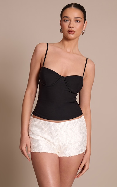 White Textured Satin Hot Pants