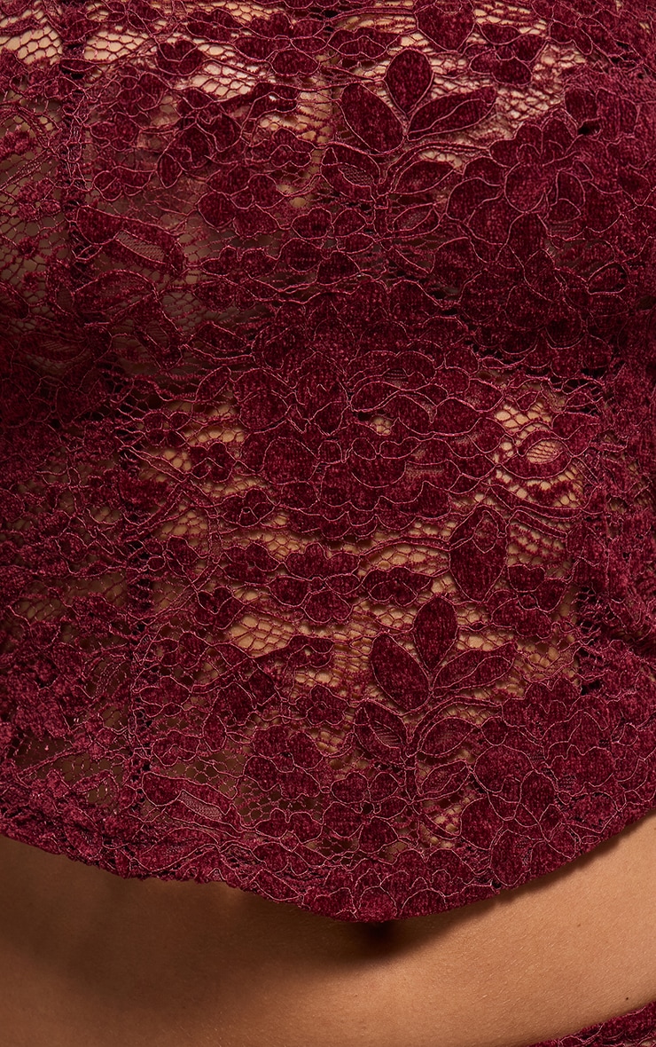 Dark Wine Lace Square Neck Long Top image 4