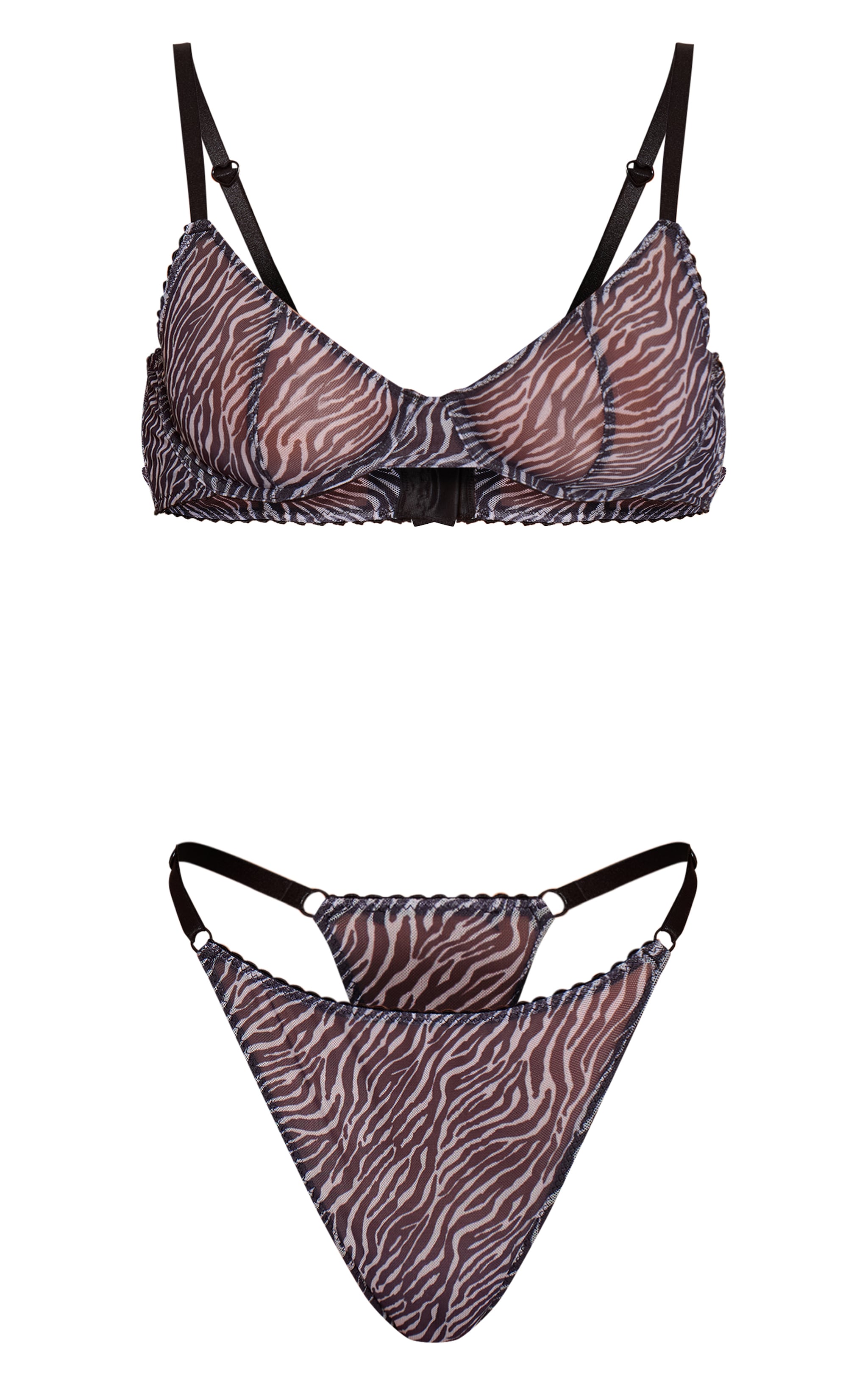 Zebra Black Print Mesh Underwire Bra and Panties Set image 5