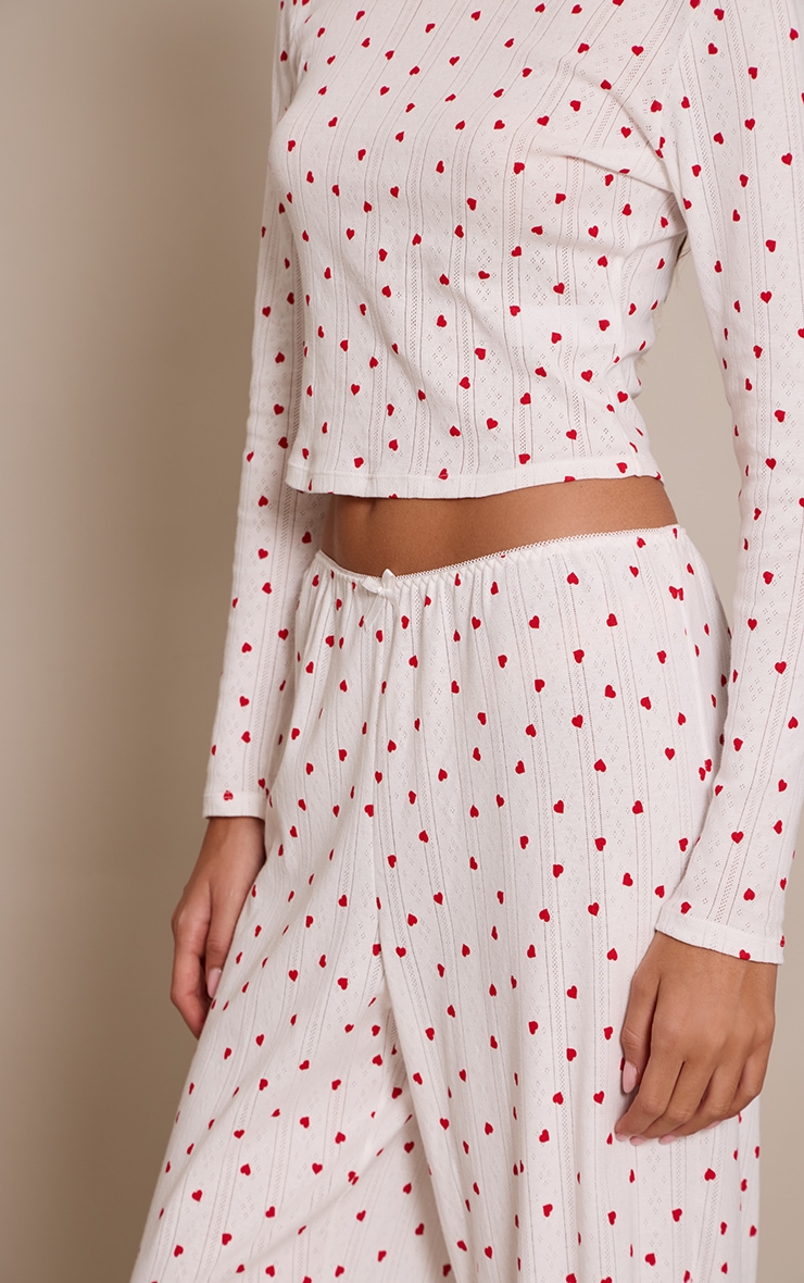 Red Heart Print Pointelle Pyjama Trousers image 4