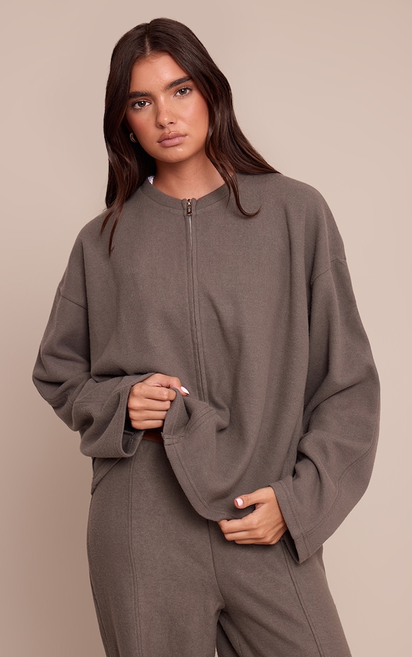Charcoal Soft Touch Zip Through Sweatshirt