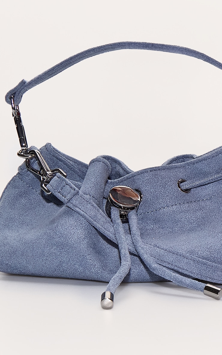 Powder Blue Faux Suede Drawstring Mini Bag image 5
