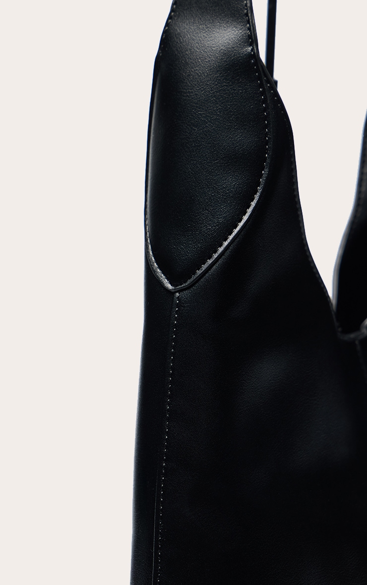 Tote bag en PU doux noir à coutures visibles image 4