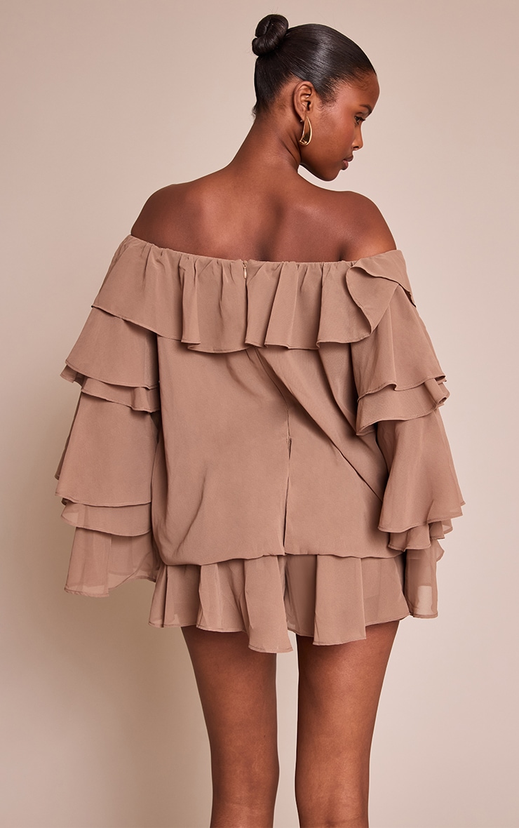 Mushroom Chiffon Frill Detail Long Sleeve Romper image 2