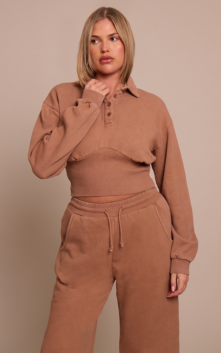 Shape Chocolate Washed Polo Cinched Waist Sweatshirt image 1