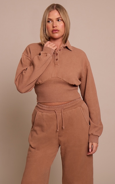 Shape Chocolate Washed Polo Cinched Waist Sweatshirt