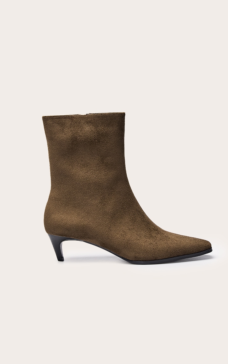 Olive Faux Suede Kitten Heel Ankle Boot image 2