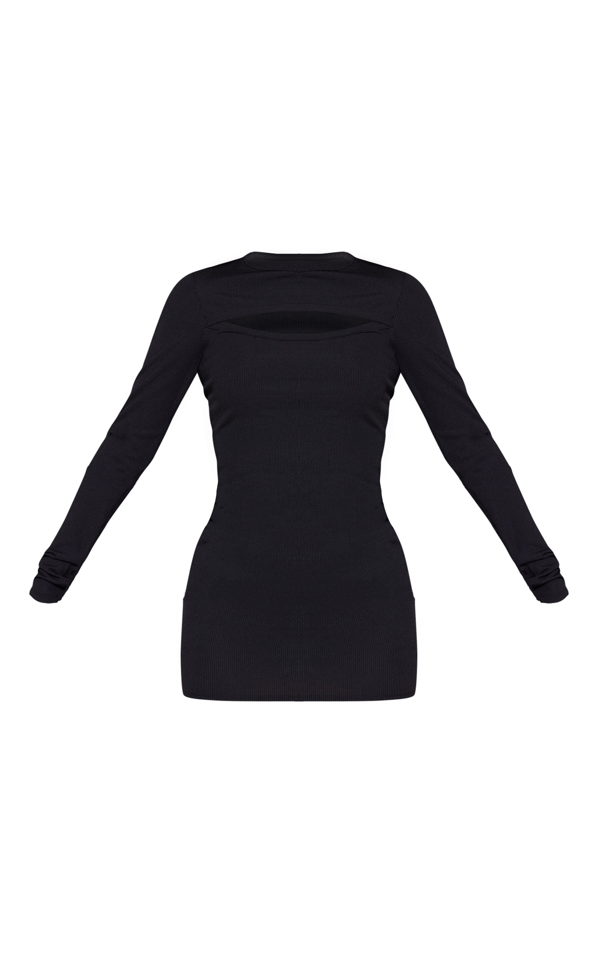Black Rib Detail Cut Out Long Sleeve Bodycon Dress image 5