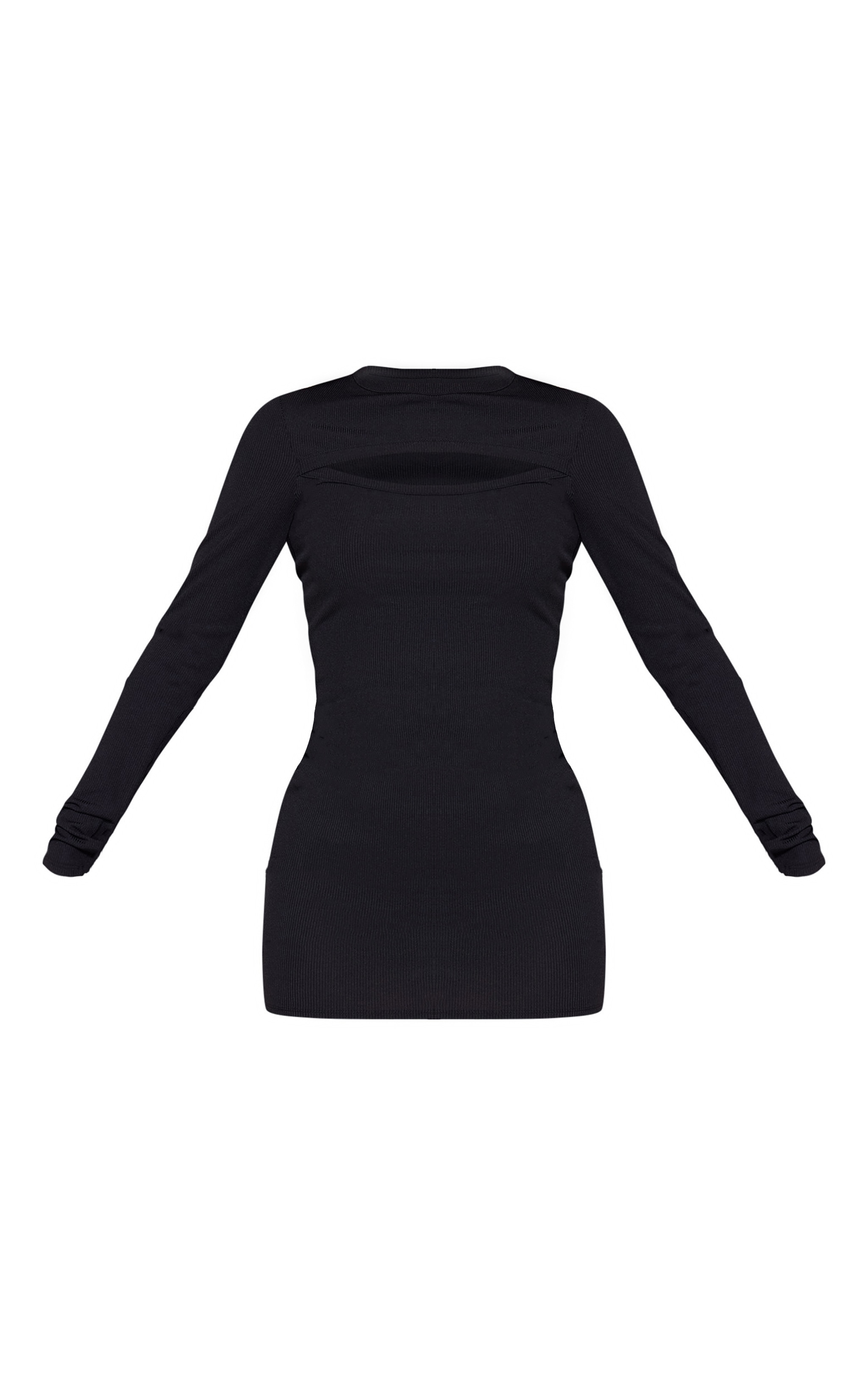 Black Rib Detail Cut Out Long Sleeve Bodycon Dress image 3