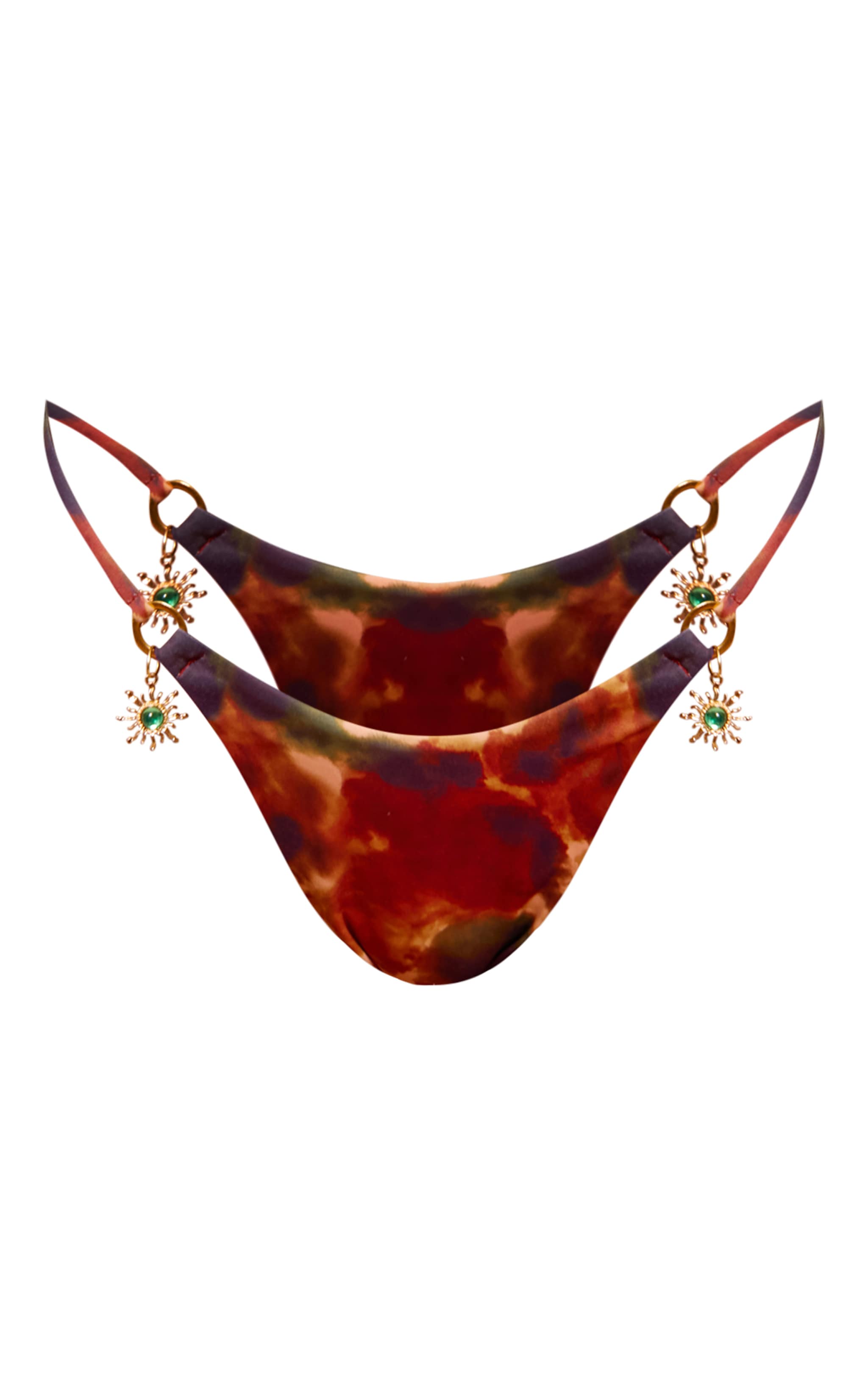 Rust Giraffe Print Trim Detail Tanga Thong Bikini Bottoms image 5