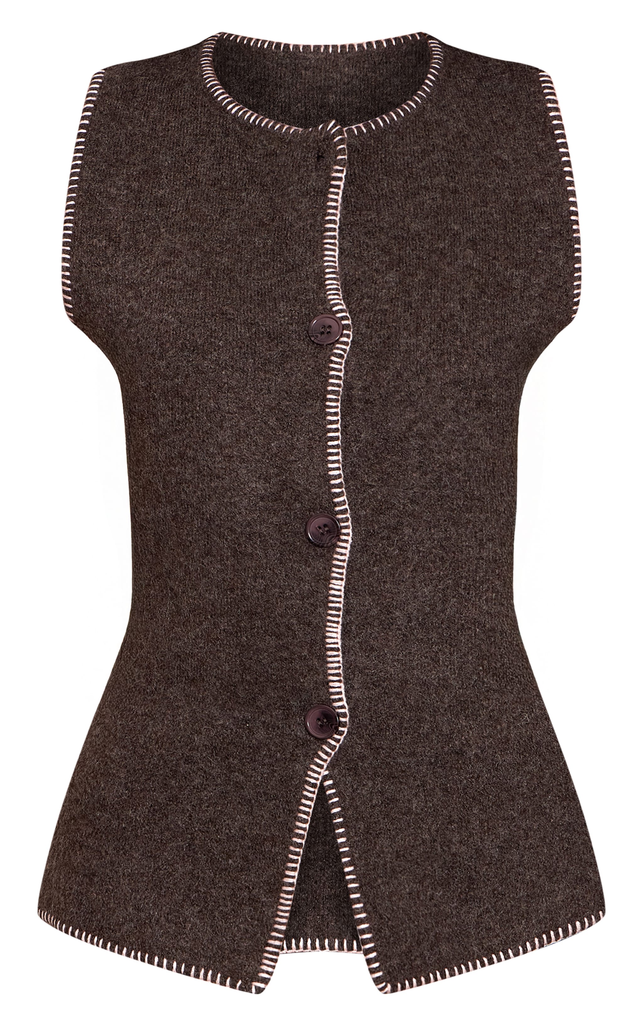Tall Chocolate Brushed Wool Knit Blanket Stitch Waistcoat image 5