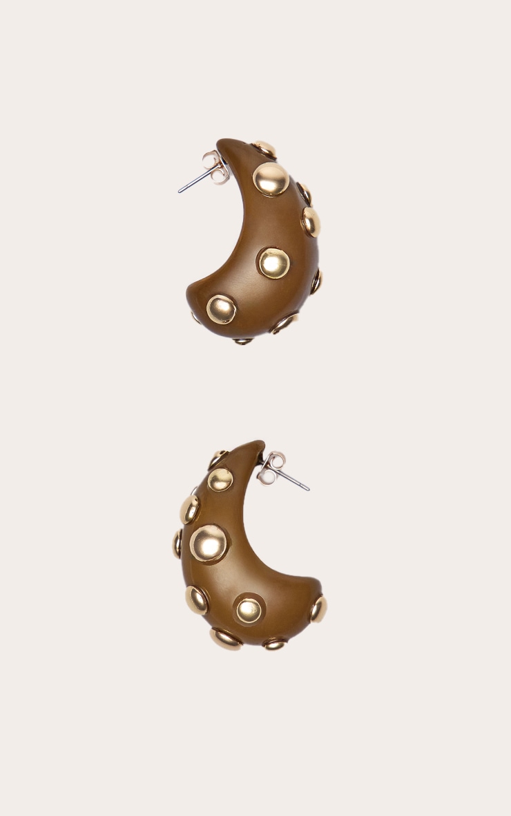 Smokey Brown Gold Studded Hoop Earrings image 2
