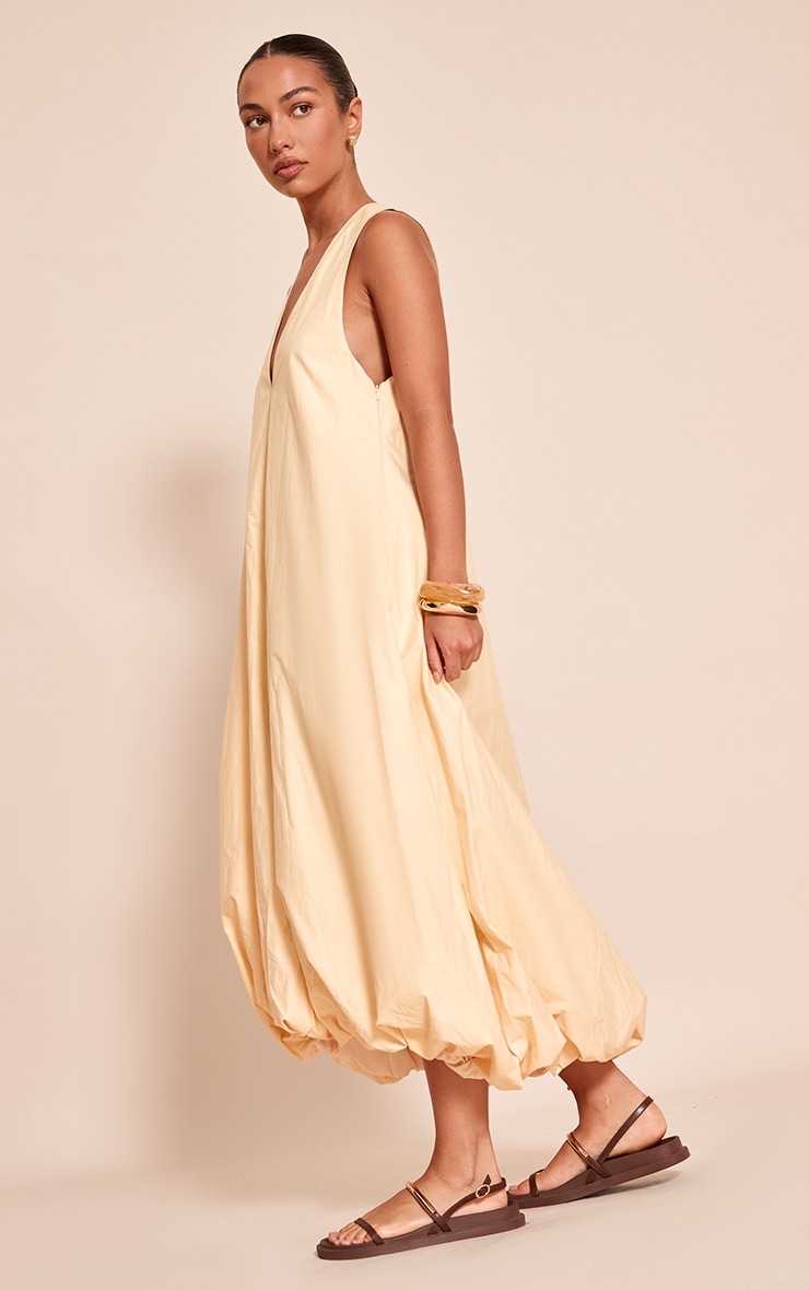  Lemon Cotton Poplin Plunge Sleeveless Maxi Dress image 3