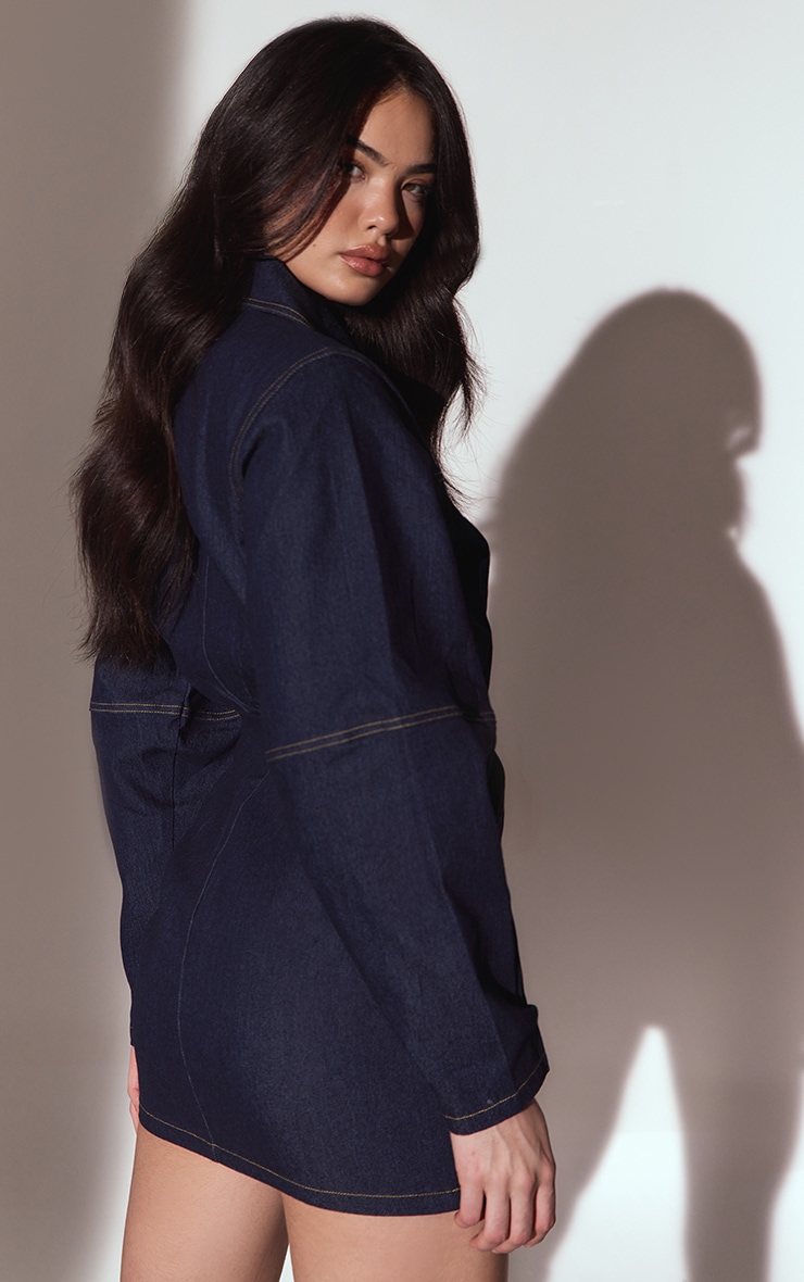 Indigo Twill Contrast Stitching Bodycon Dress image 2
