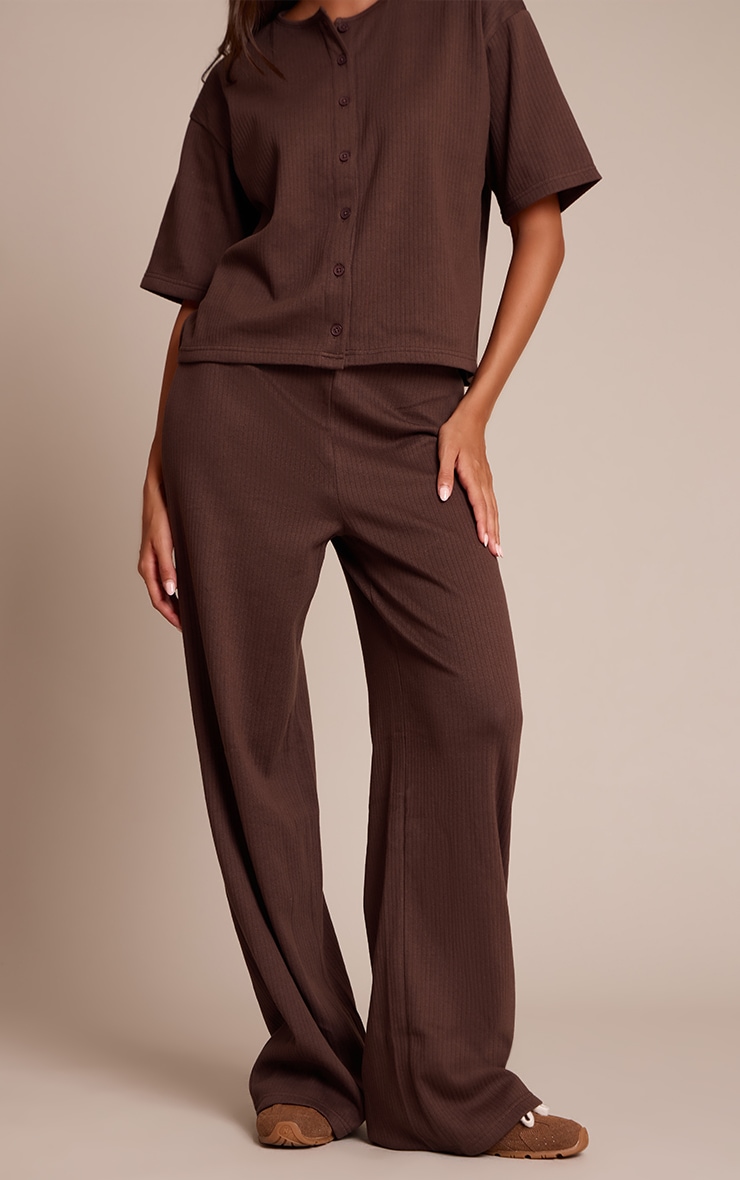 Chocolate Brown Rib Wide Leg Pant image 2
