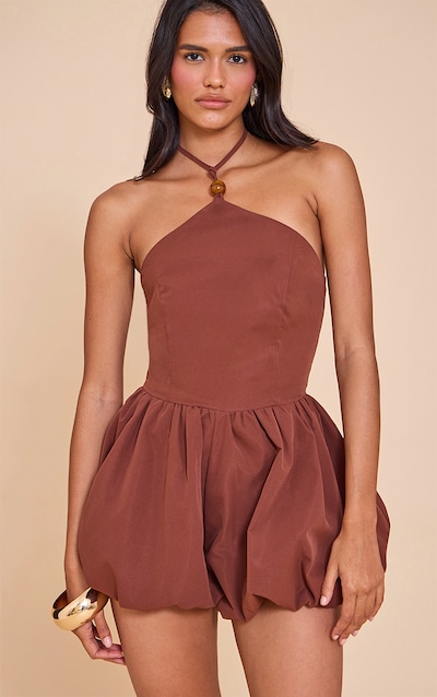 Chocolate Halterneck Puffball Playsuit