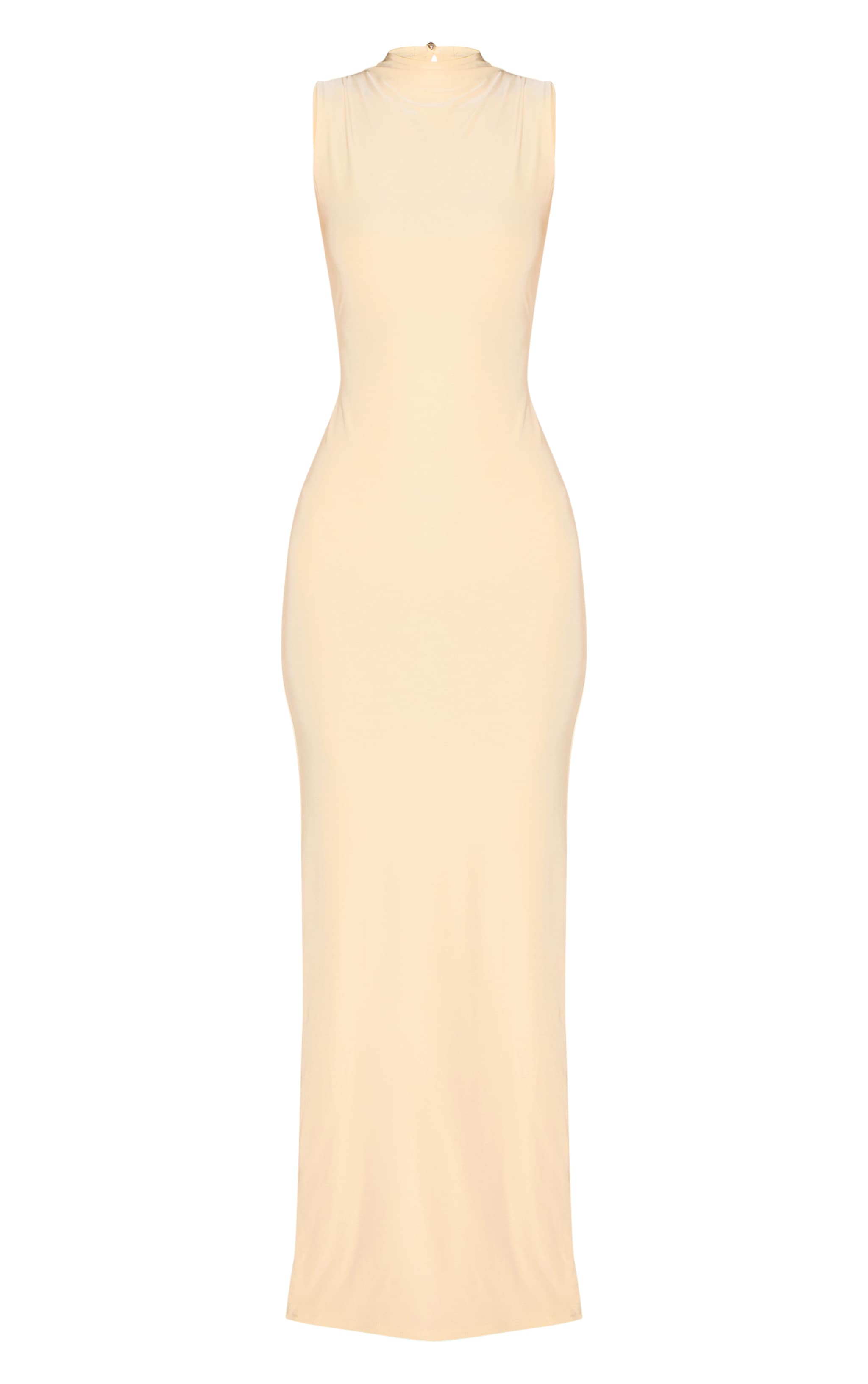 Robe longue doublée amande sans manches à col montant image 5