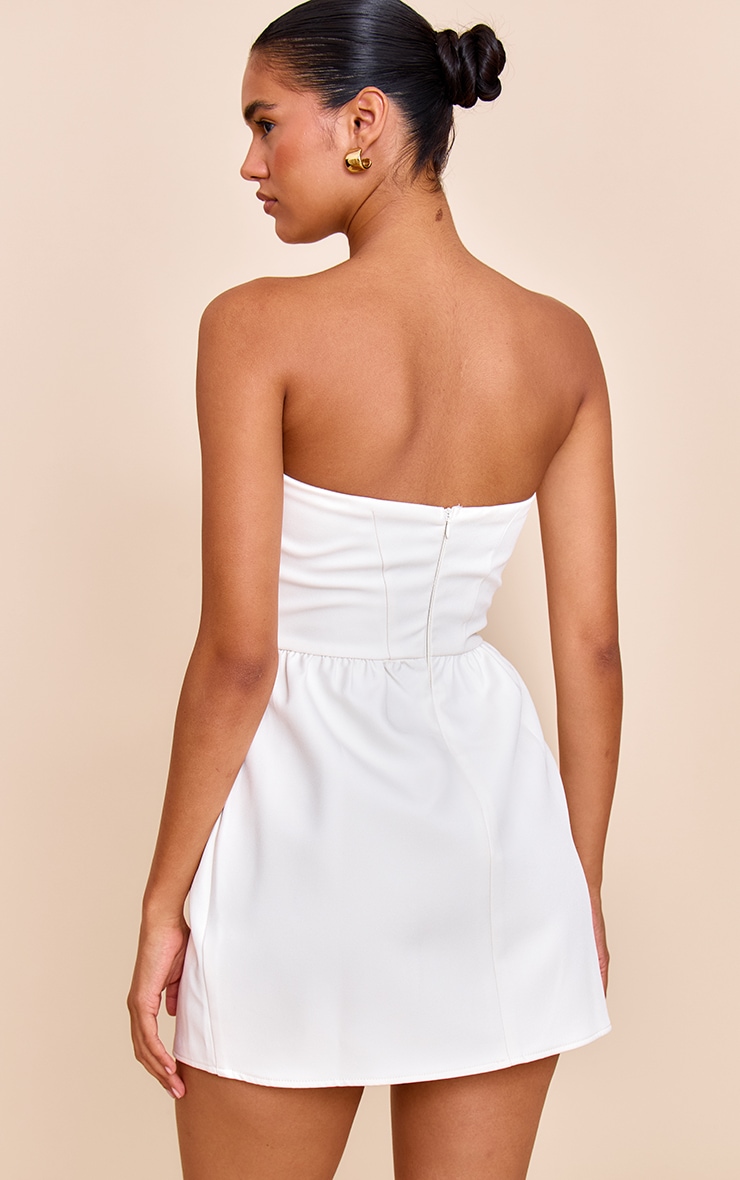 Robe bustier droite tissée crème à poches image 2