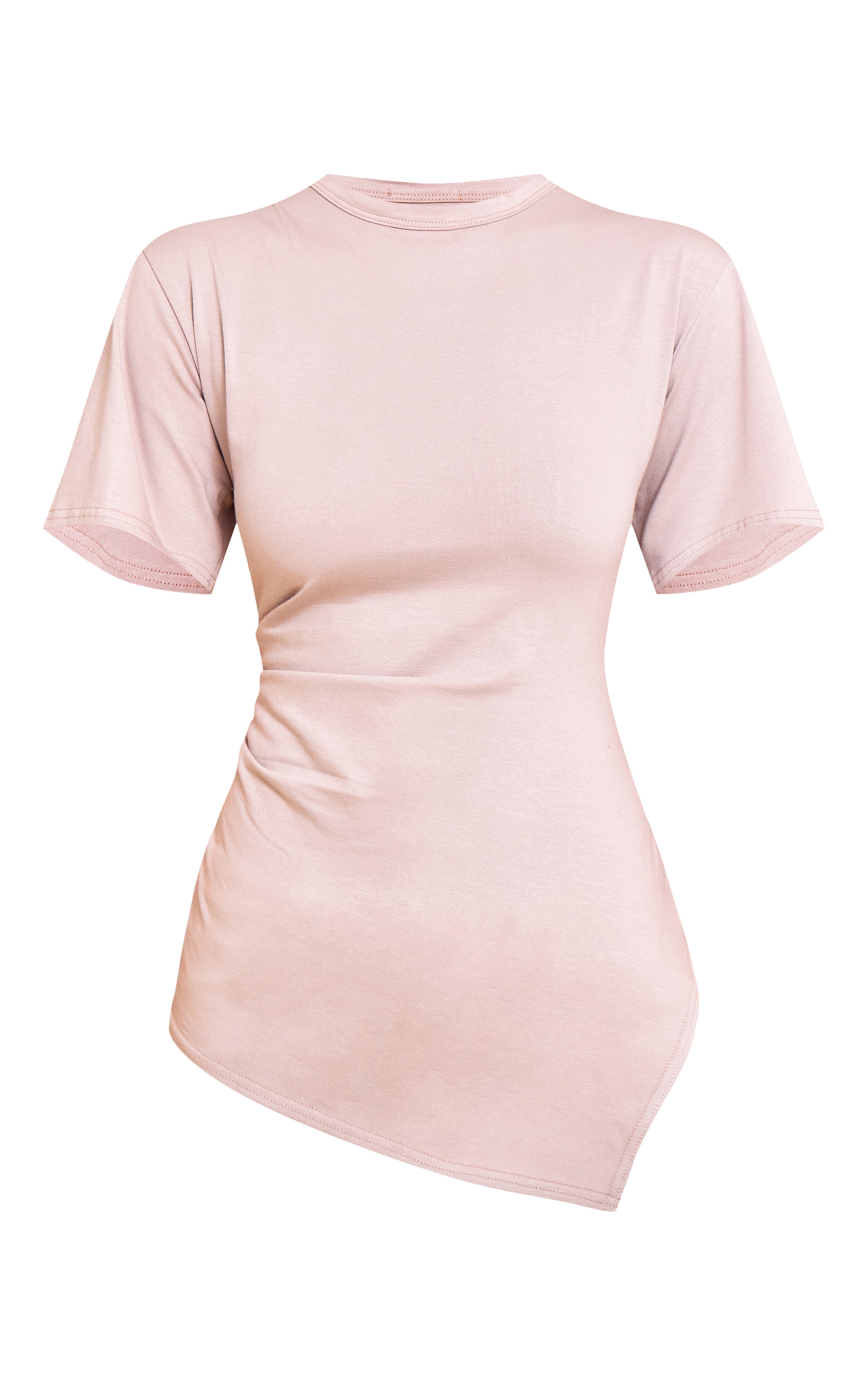 Sand Cotton Ruched Side Asymmetric Hem T-shirt image 5