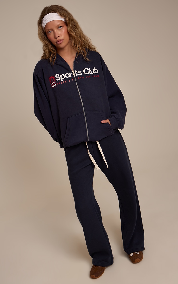 Navy Sports Club Print Zip Up Jacket image 3