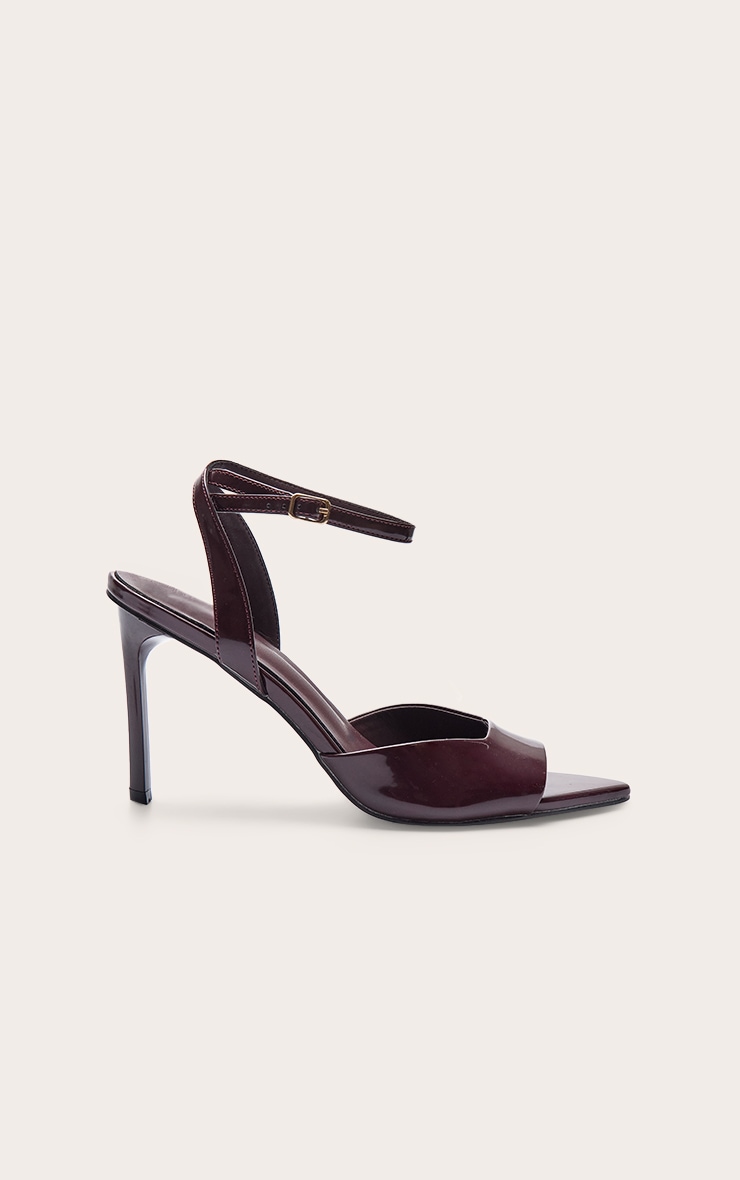 Oxblood Point Toe Vamp Strap High Stiletto Heeled Sandals image 2