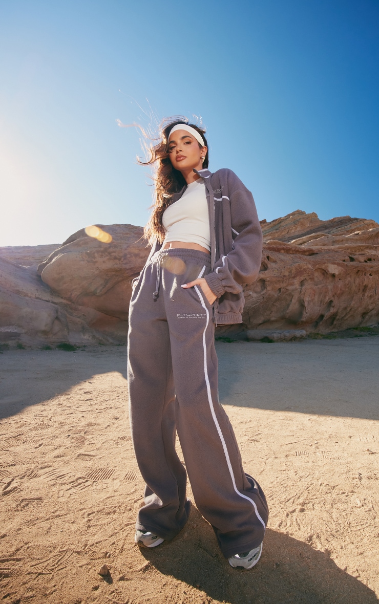 PLT SPORT Charcoal Fleece Oversized Piping Detail Zip Up Sweatshirt image 3