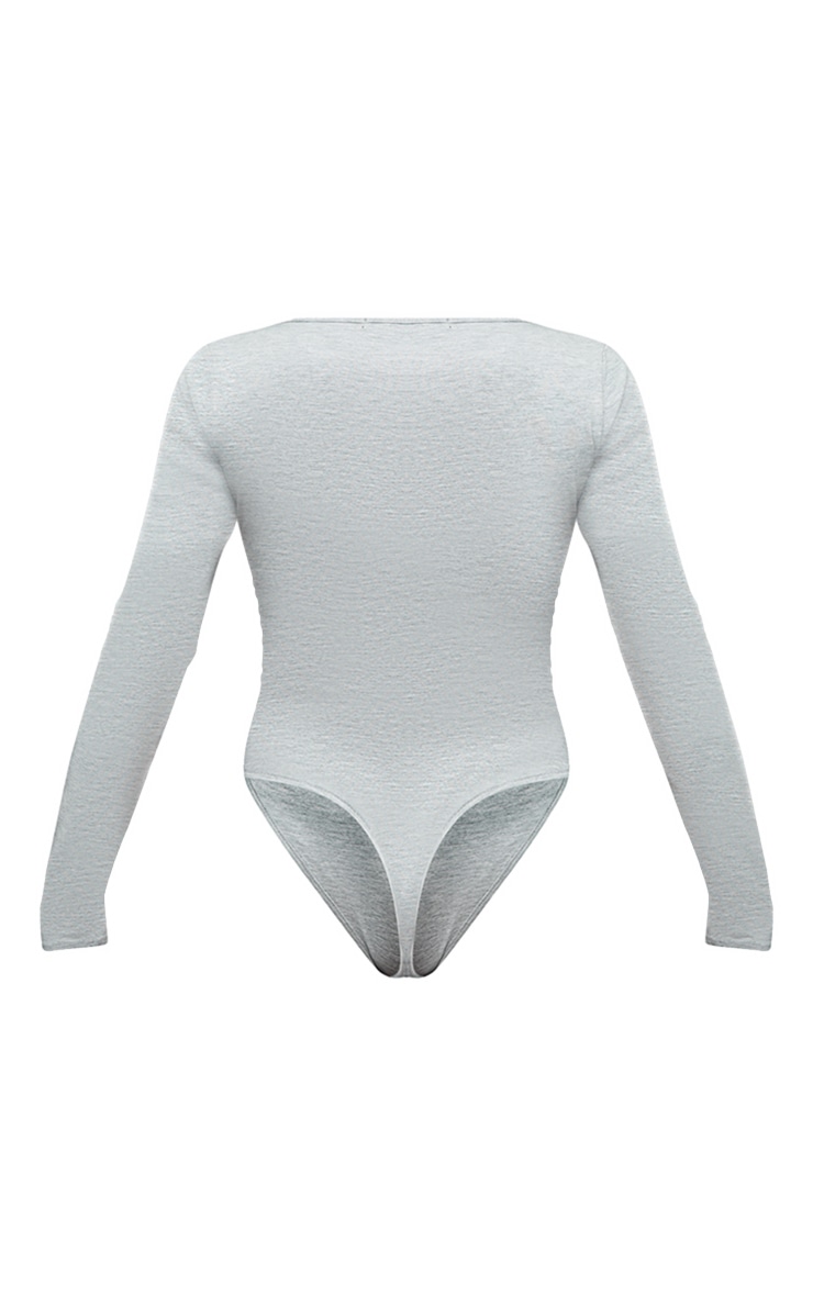 Ash Grey Cotton Panelled Scoop Neck Long Sleeve Bodysuit image 4