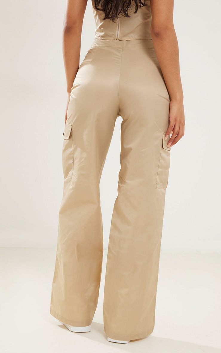 Stone Nylon Pocket Wide Leg Cargo Trousers image 3