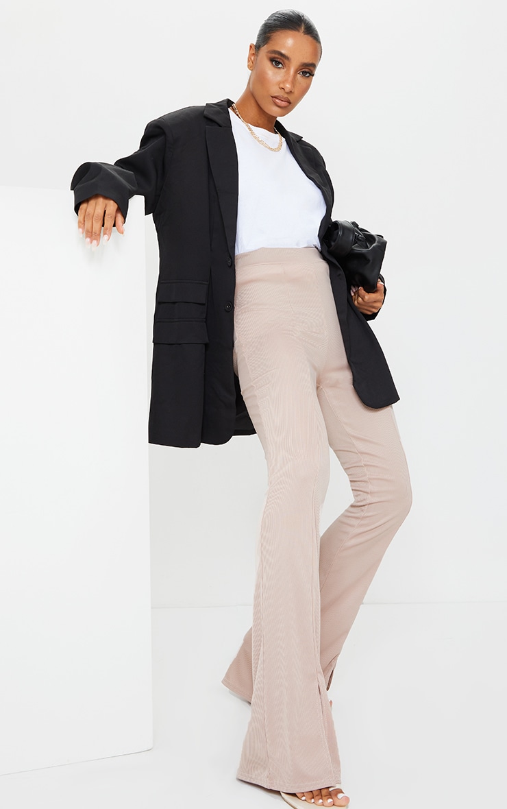 Taupe Rib Split Hem Flared Pants