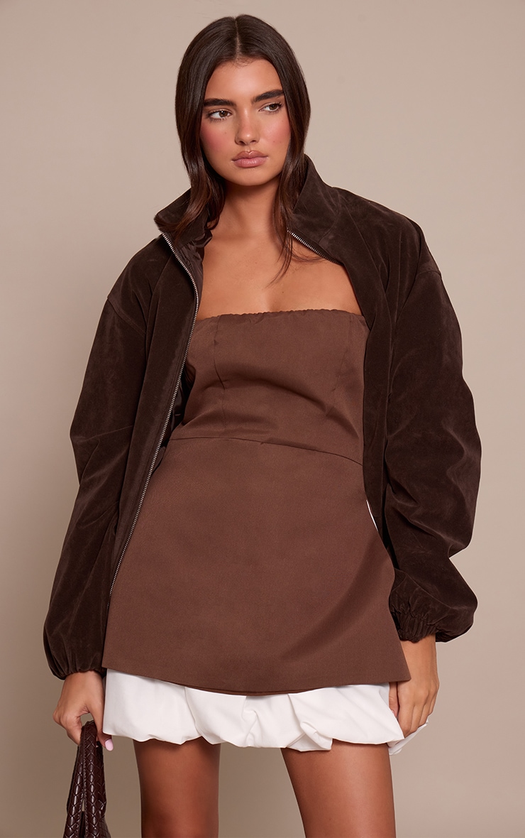 Chocolate Tailored Bandeau Puffball Hem Shift Dress image 4