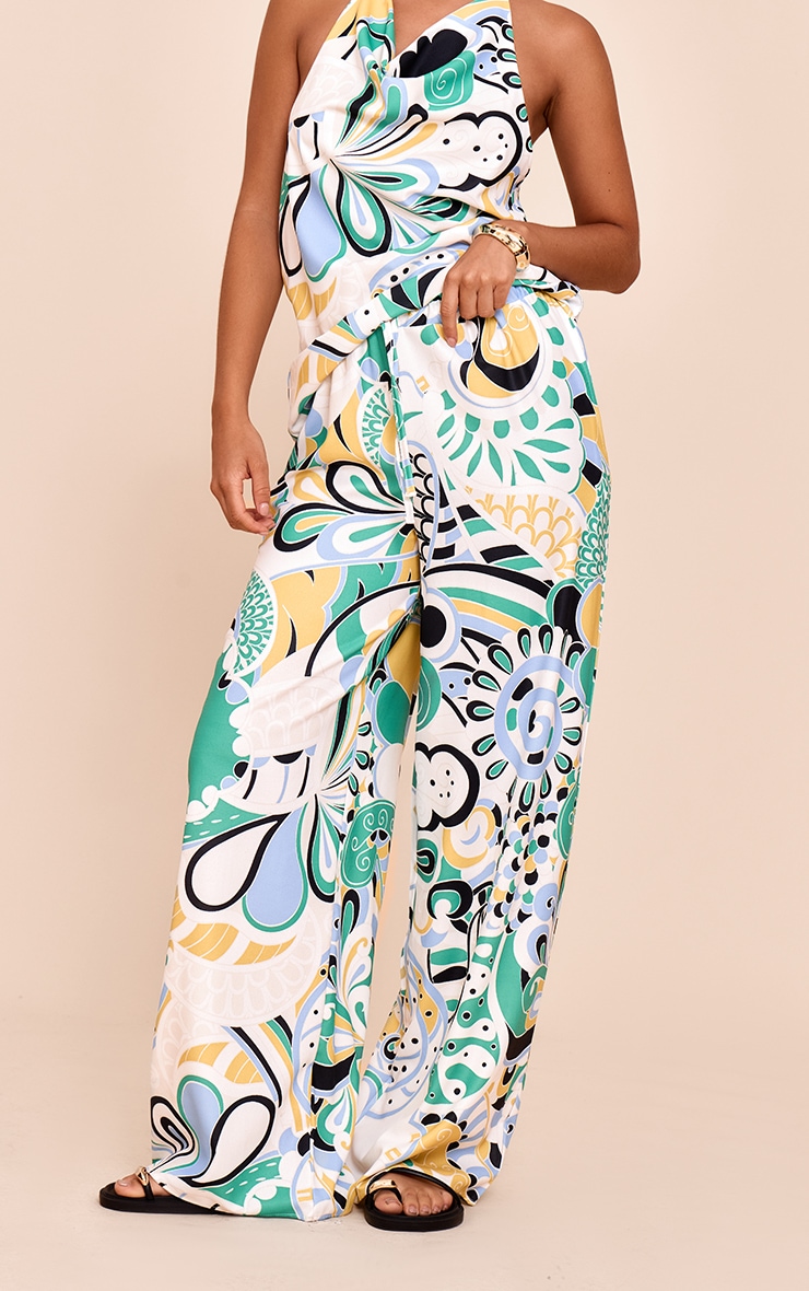 Multi Abstract Print Woven Floaty Wide Leg Pants image 2