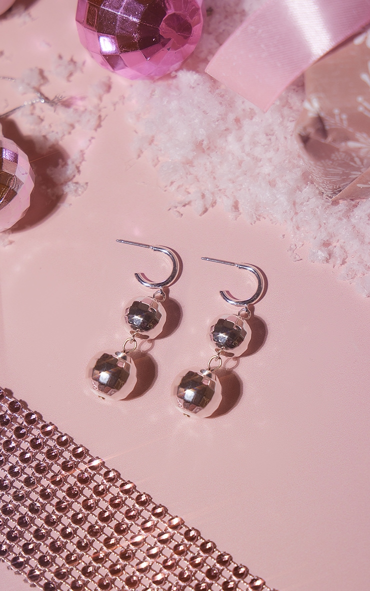 Silver Mini Double Disco Ball Novelty Earrings image 1