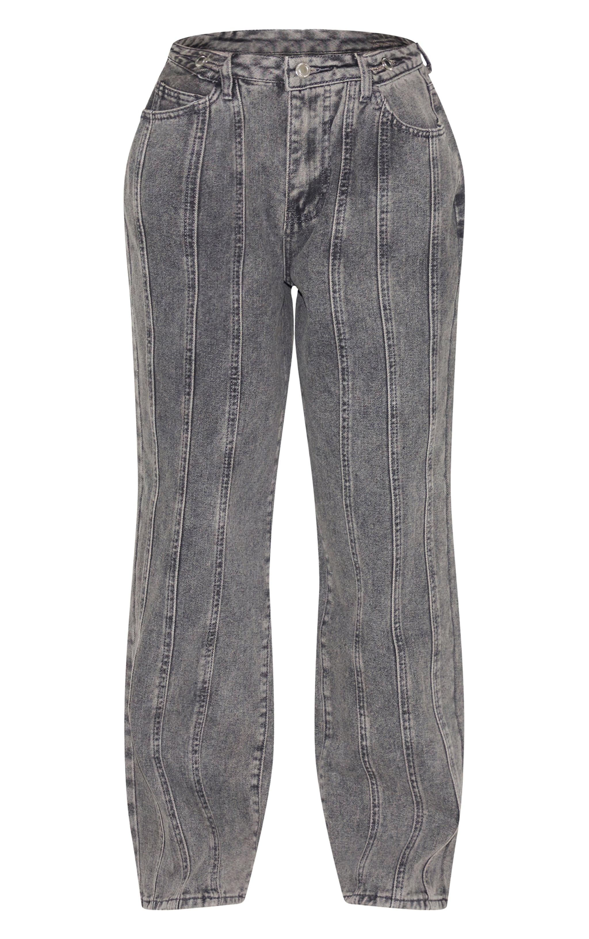 Petite Grey Denim Seam Detail Jeans With Adjustable Straps image 5