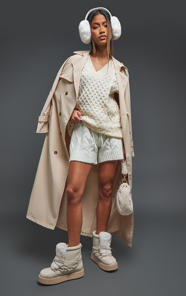 Cream Oversized Cable Knit Vest image 3